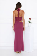 Sway In Moonbeams Halter Lace Maxi Dress Plum