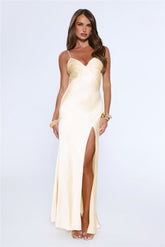 Silken Evenings Satin Maxi Dress Yellow