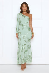 Glow Queen Energy One Shoulder Maxi Dress Sage