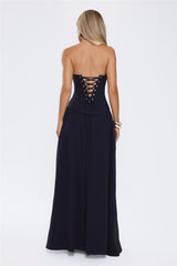 Sophisticated Luxe Strapless Maxi Dress Navy